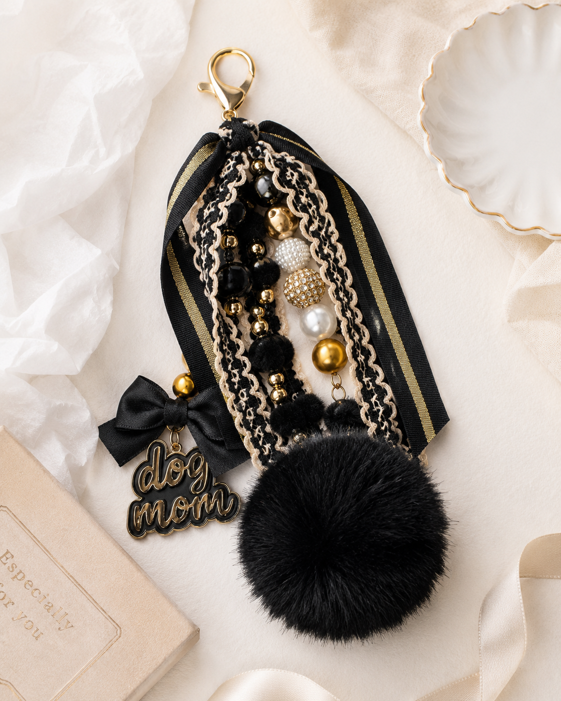 Black & Gold Dog Mom Bag Charm