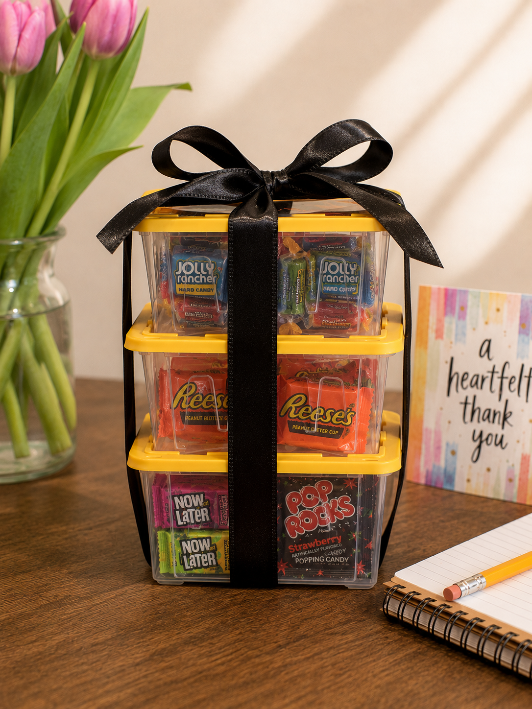 Retro Candy Treat Tower Wrapped With Thank You Card