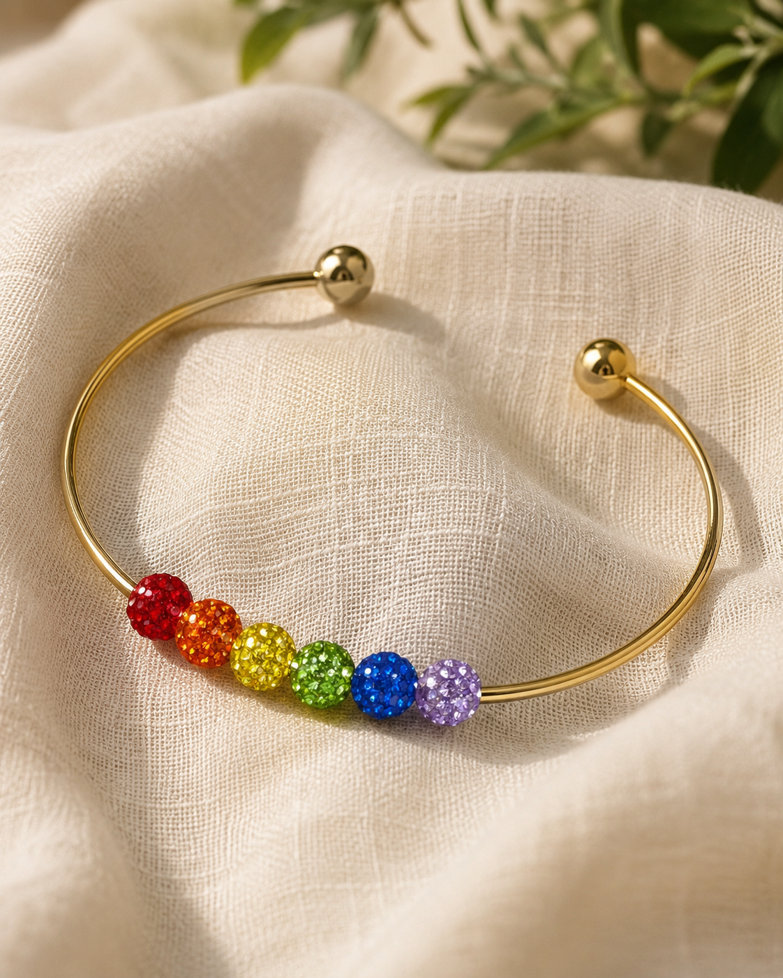 Rainbow Sparkle Gold-Colored Cuff Bangle