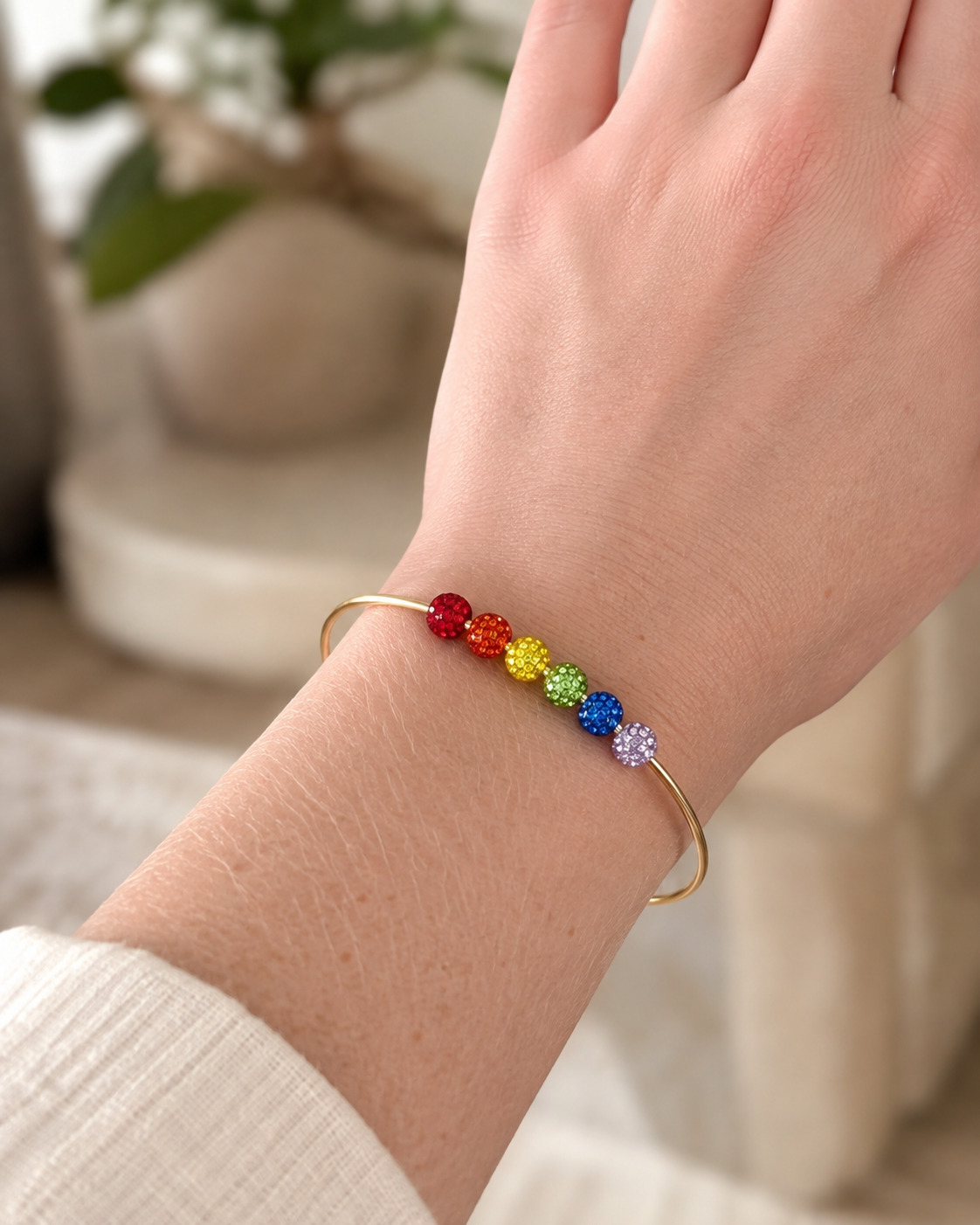 Rainbow Sparkle Gold-Colored Cuff Bangle