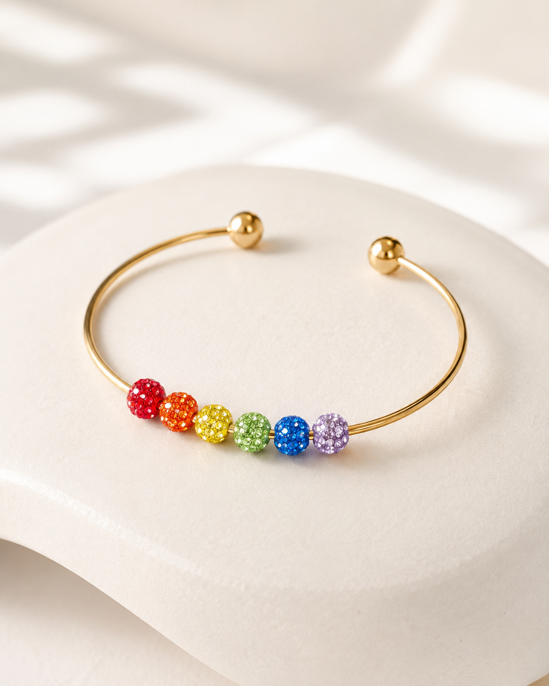 Rainbow Sparkle Gold-Colored Cuff Bangle