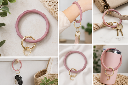 Rose Pink Soft Silicone Key Ring Bracelet- Keychain Holder - Silicone Bangle Key Chain