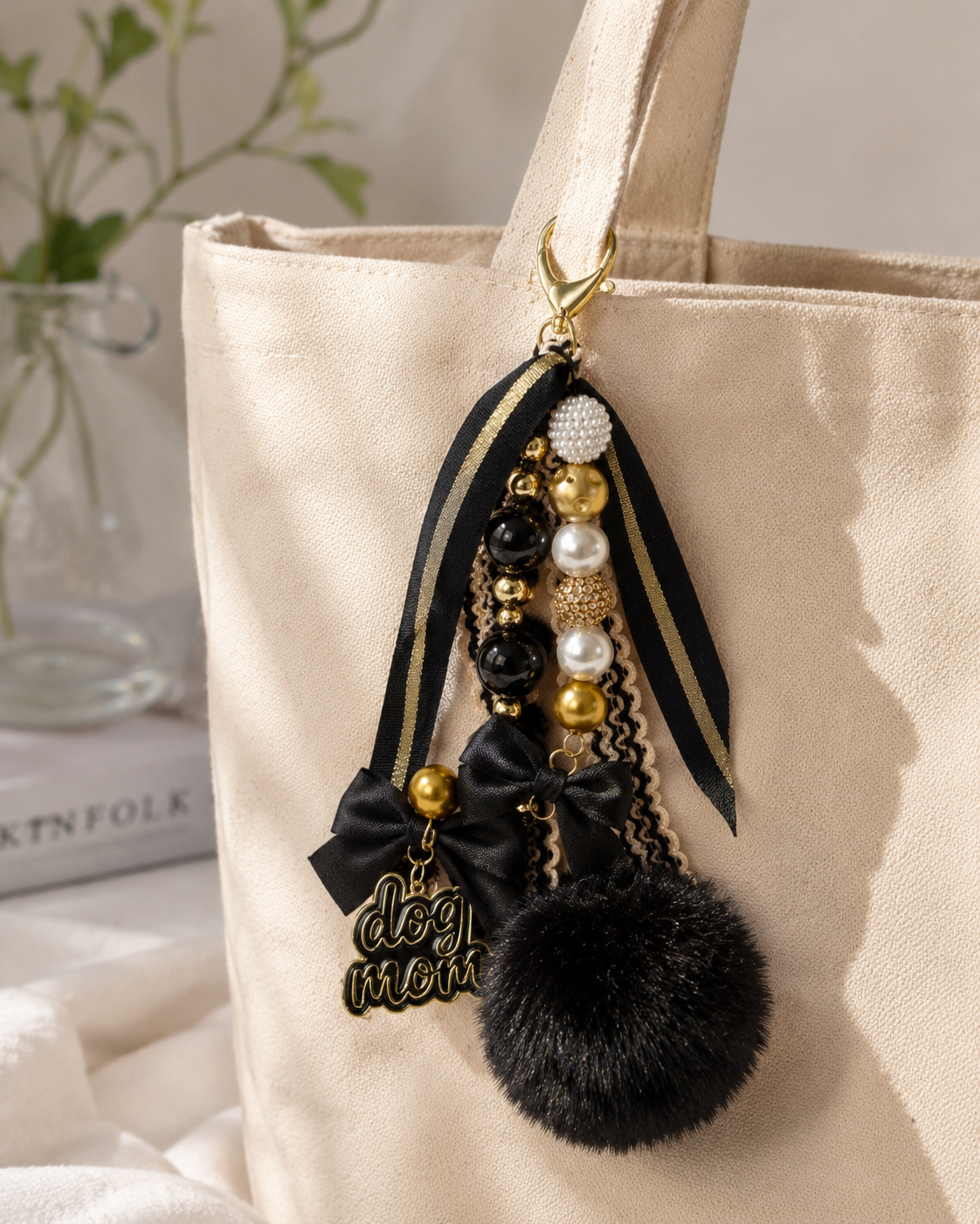 Black & Gold Dog Mom Bag Charm