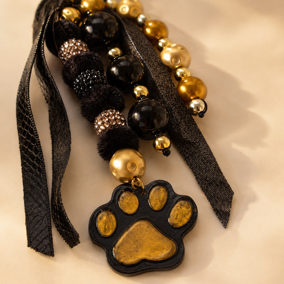 Black & Gold Paw Print Bag Charm | Yes, And…