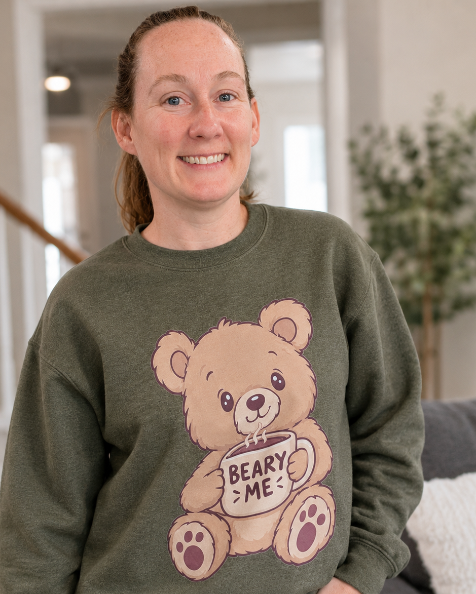 Beary Me Crew Sweatshirt, Cozy Bear Sweater, Cute Graphic Sweater, Gift For Animal Lovers, Winter Apparel, Fun Casual Wear
