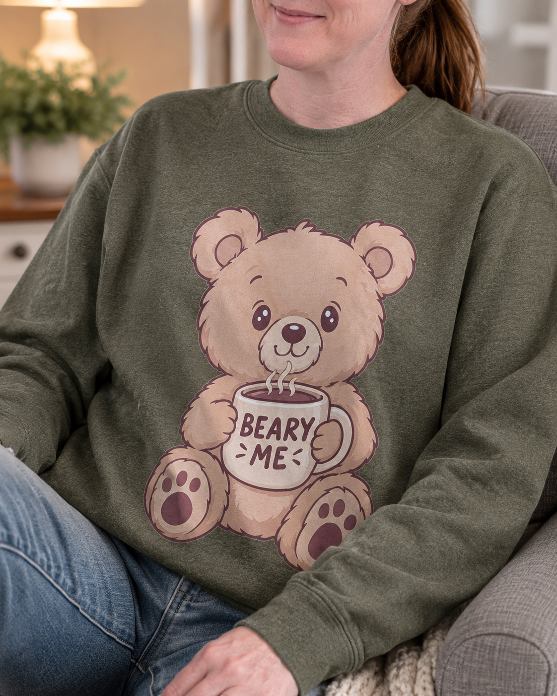 Beary Me Crew Sweatshirt, Cozy Bear Sweater, Cute Graphic Sweater, Gift For Animal Lovers, Winter Apparel, Fun Casual Wear