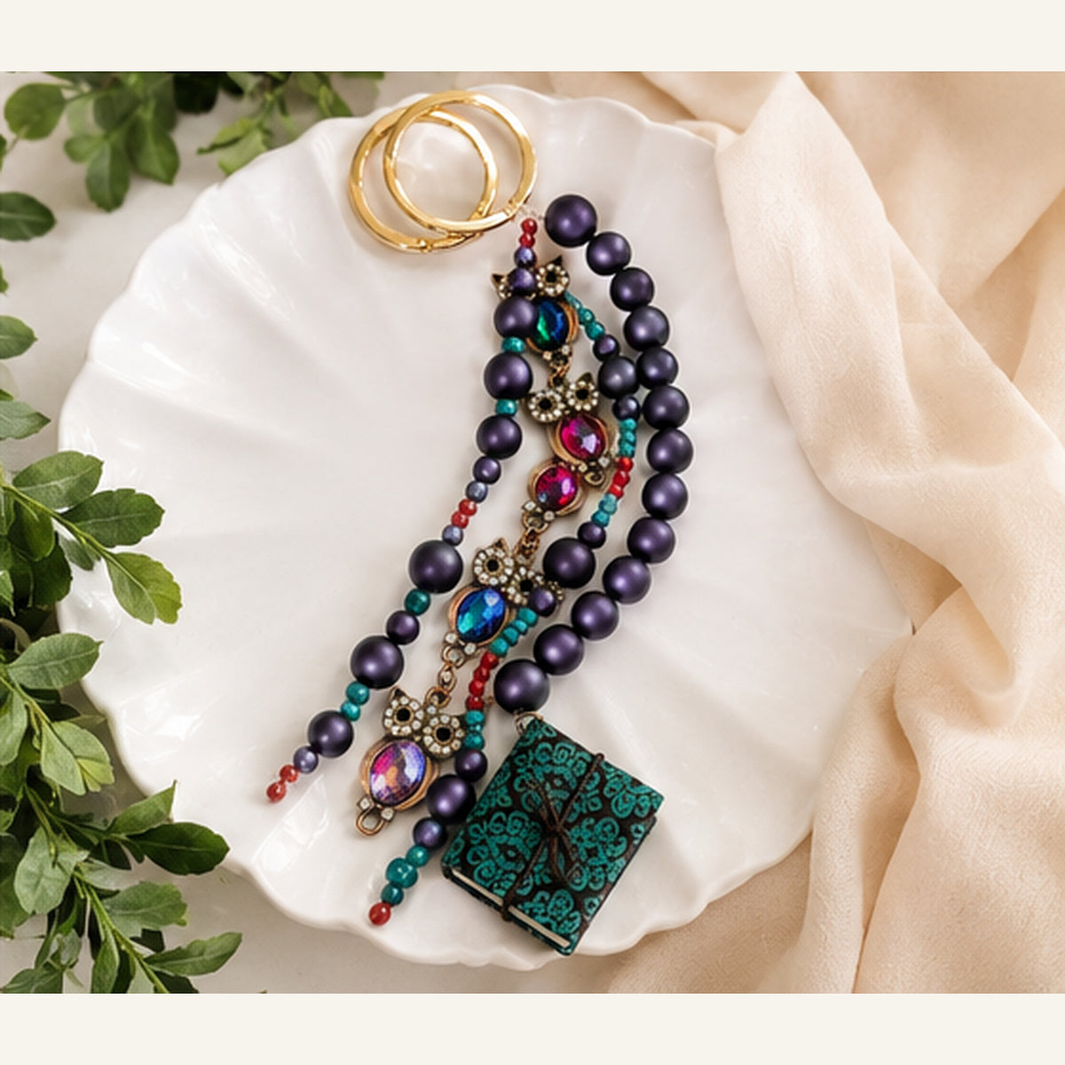 Midnight Storybook Owl Bag Charm